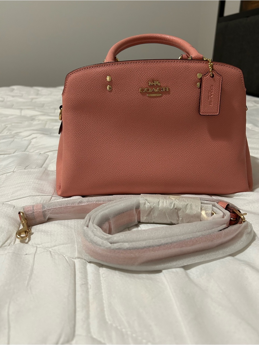 Coach Coral Pink Dome Satchel with Gold Hardware